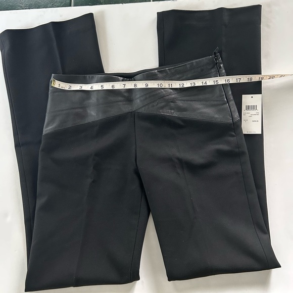 BCBG MAXAZRIA BLACK DRESS PANTS WITH LEATHER TRIM ON WAISTLINE SIZE 4 STUNNING - Picture 2 of 16